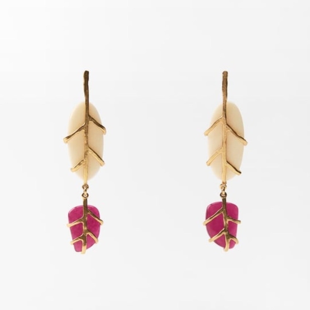NWT. Zara Golden Colorful Stone Metal Drop Earrings.